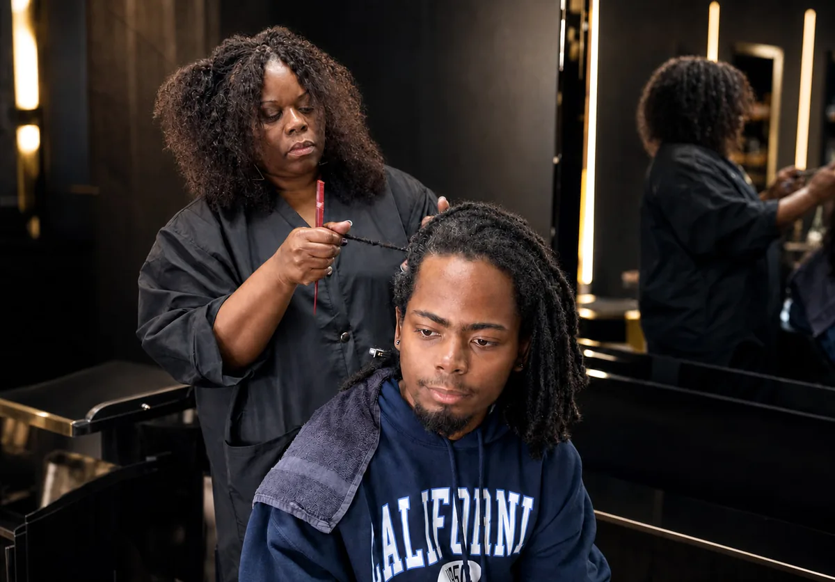 Charlotte Smith working on a client's locs